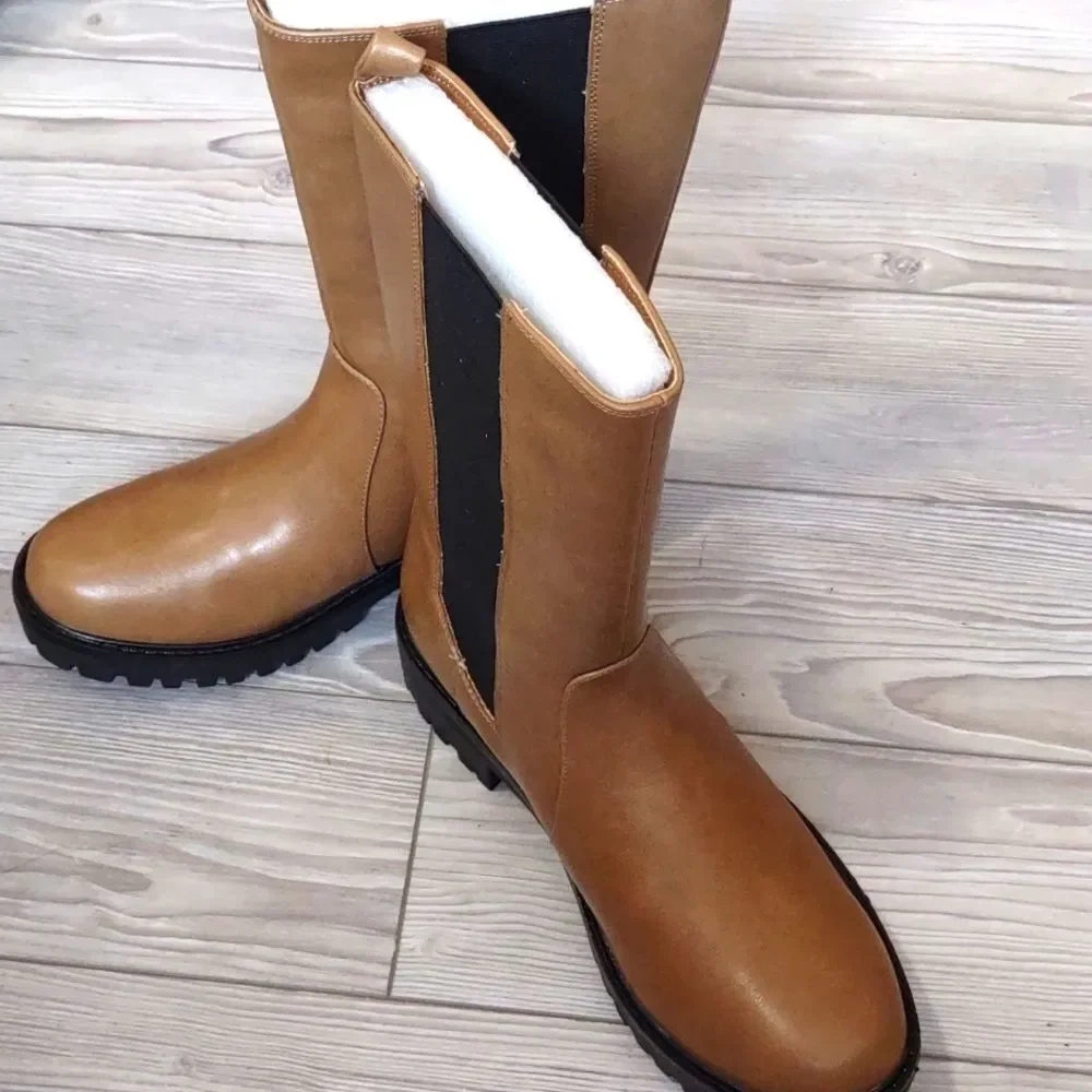 (C-4544) ZBY Chelsea Boots for Women Mid Calf Lug Sole Booties Sz 6.5